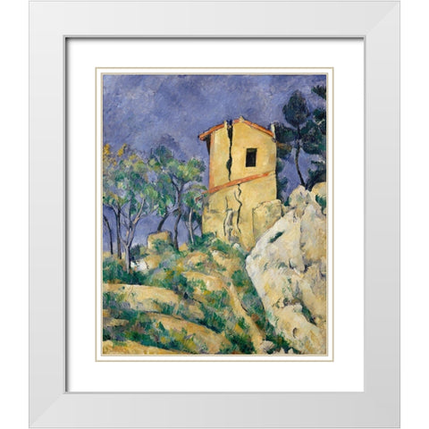 The House with the Cracked Walls White Modern Wood Framed Art Print with Double Matting by Cezanne, Paul