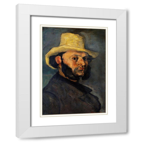 Gustave Boyer in a Straw Hat White Modern Wood Framed Art Print with Double Matting by Cezanne, Paul