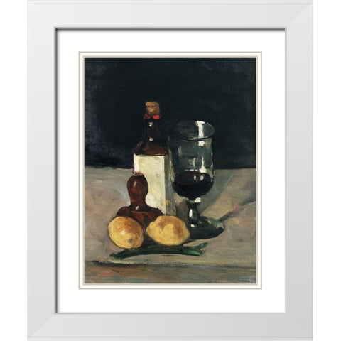 Still Life with Bottle, Glass, and Lemons White Modern Wood Framed Art Print with Double Matting by Cezanne, Paul