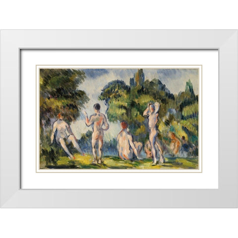 Bathers White Modern Wood Framed Art Print with Double Matting by Cezanne, Paul