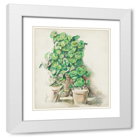Geraniums White Modern Wood Framed Art Print with Double Matting by Cezanne, Paul