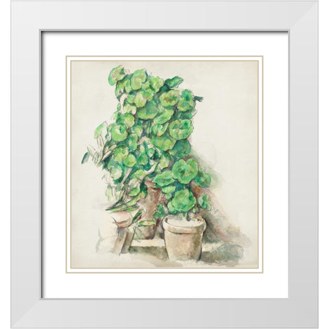 Geraniums White Modern Wood Framed Art Print with Double Matting by Cezanne, Paul