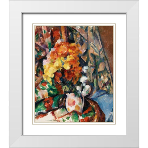 The Flowered Vase White Modern Wood Framed Art Print with Double Matting by Cezanne, Paul