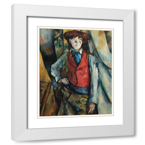 Boy in a Red Waistcoat White Modern Wood Framed Art Print with Double Matting by Cezanne, Paul
