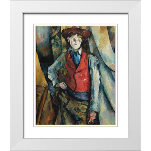 Boy in a Red Waistcoat White Modern Wood Framed Art Print with Double Matting by Cezanne, Paul