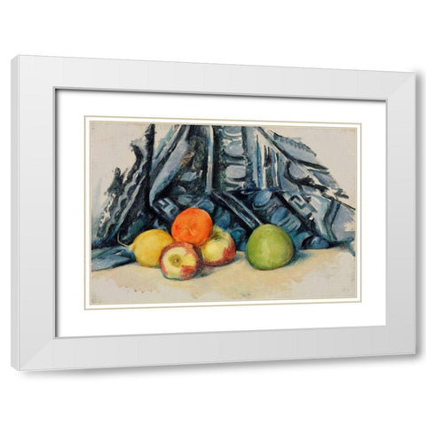 Apples and Cloth White Modern Wood Framed Art Print with Double Matting by Cezanne, Paul