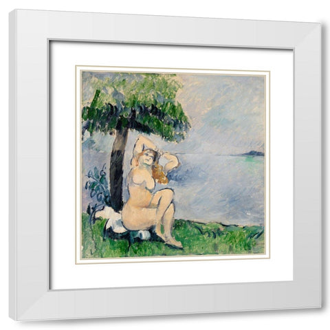 Bather at the Seashore White Modern Wood Framed Art Print with Double Matting by Cezanne, Paul