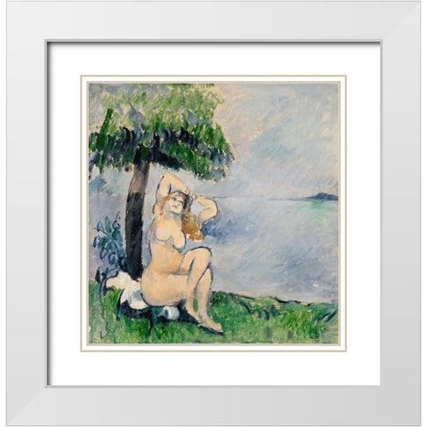 Bather at the Seashore White Modern Wood Framed Art Print with Double Matting by Cezanne, Paul