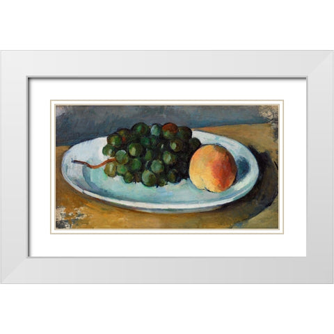 Grapes and Peach on a PlateÂ  White Modern Wood Framed Art Print with Double Matting by Cezanne, Paul