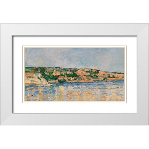 Village at the Waters Edge White Modern Wood Framed Art Print with Double Matting by Cezanne, Paul