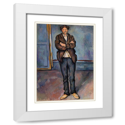 Peasant Standing with Arms Crossed White Modern Wood Framed Art Print with Double Matting by Cezanne, Paul