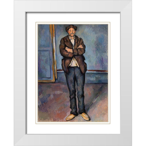 Peasant Standing with Arms Crossed White Modern Wood Framed Art Print with Double Matting by Cezanne, Paul