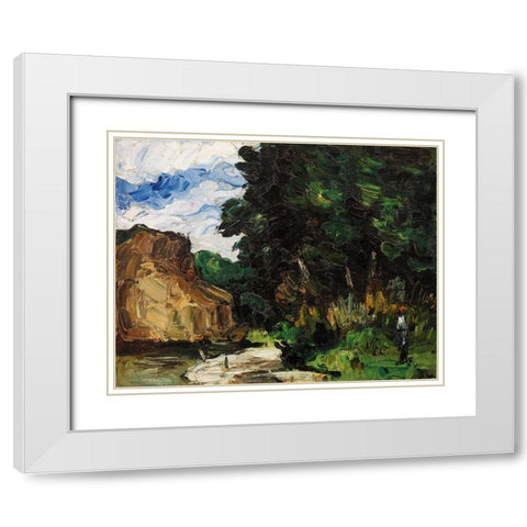 River Bend White Modern Wood Framed Art Print with Double Matting by Cezanne, Paul