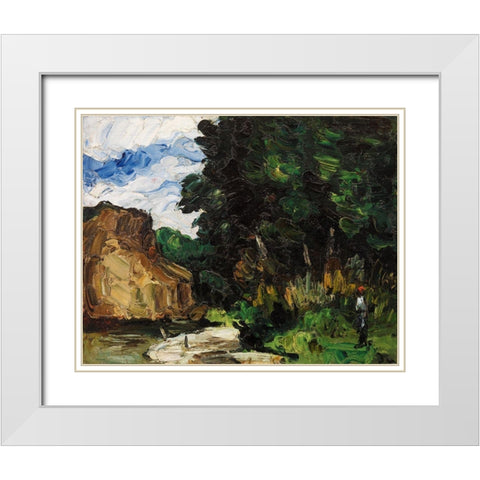 River Bend White Modern Wood Framed Art Print with Double Matting by Cezanne, Paul