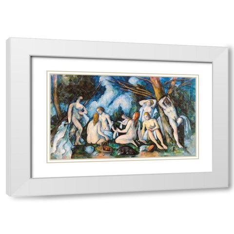 The Large Bathers White Modern Wood Framed Art Print with Double Matting by Cezanne, Paul
