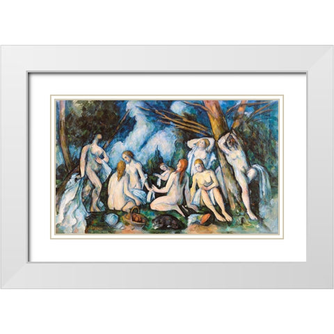 The Large Bathers White Modern Wood Framed Art Print with Double Matting by Cezanne, Paul