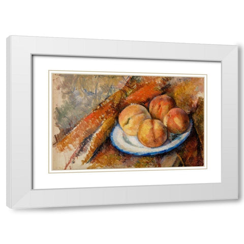 Four Peaches on a Plate White Modern Wood Framed Art Print with Double Matting by Cezanne, Paul