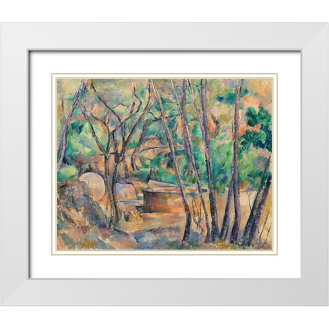 Millstone and Cistern under TreesÂ  White Modern Wood Framed Art Print with Double Matting by Cezanne, Paul