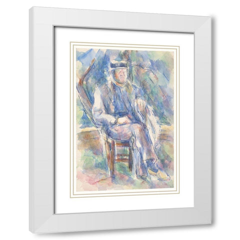 Man Wearing a Straw Hat White Modern Wood Framed Art Print with Double Matting by Cezanne, Paul