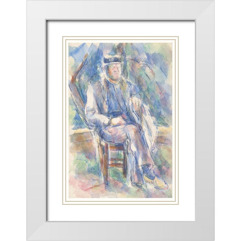 Man Wearing a Straw Hat White Modern Wood Framed Art Print with Double Matting by Cezanne, Paul