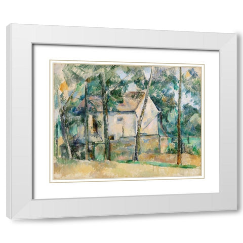 House and Trees White Modern Wood Framed Art Print with Double Matting by Cezanne, Paul