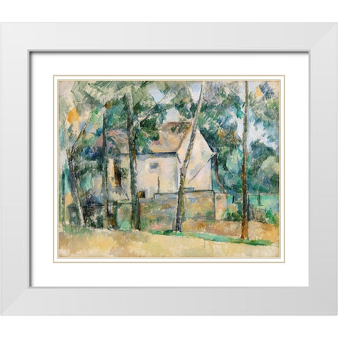 House and Trees White Modern Wood Framed Art Print with Double Matting by Cezanne, Paul
