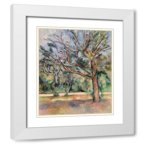 Trees and Road White Modern Wood Framed Art Print with Double Matting by Cezanne, Paul