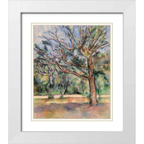 Trees and Road White Modern Wood Framed Art Print with Double Matting by Cezanne, Paul