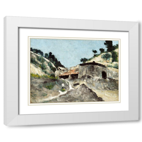 Landscape with Water Mill White Modern Wood Framed Art Print with Double Matting by Cezanne, Paul