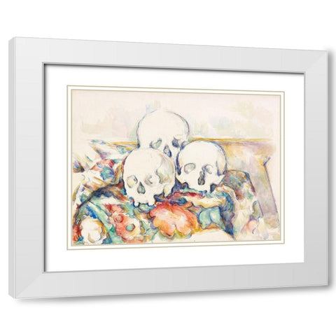 The Three SkullsÂ  White Modern Wood Framed Art Print with Double Matting by Cezanne, Paul