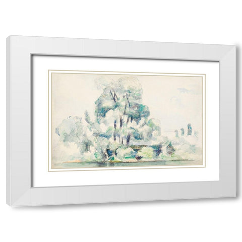 Banks of the Seine at MÃ©dan White Modern Wood Framed Art Print with Double Matting by Cezanne, Paul
