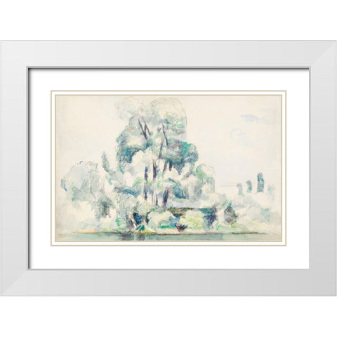 Banks of the Seine at MÃ©dan White Modern Wood Framed Art Print with Double Matting by Cezanne, Paul