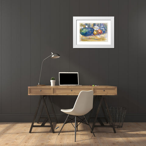 Still-Life with a Watermelon and Pomegranates White Modern Wood Framed Art Print with Double Matting by Cezanne, Paul
