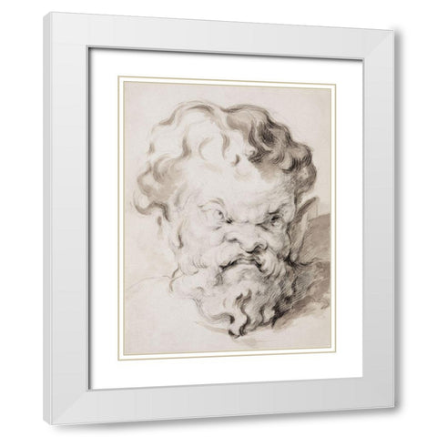Head of Silenus White Modern Wood Framed Art Print with Double Matting by Cezanne, Paul