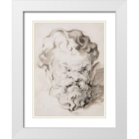 Head of Silenus White Modern Wood Framed Art Print with Double Matting by Cezanne, Paul