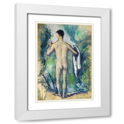 Standing Bather, Seen from the Back White Modern Wood Framed Art Print with Double Matting by Cezanne, Paul