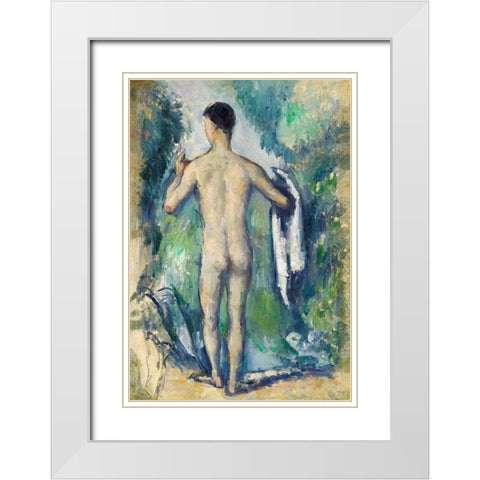 Standing Bather, Seen from the Back White Modern Wood Framed Art Print with Double Matting by Cezanne, Paul