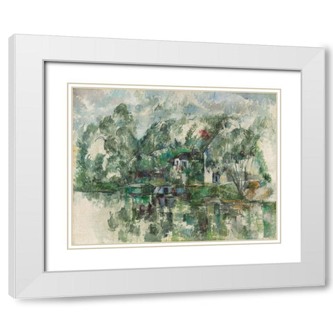 At the Waters Edge White Modern Wood Framed Art Print with Double Matting by Cezanne, Paul