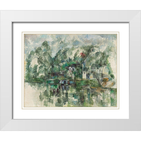 At the Waters Edge White Modern Wood Framed Art Print with Double Matting by Cezanne, Paul