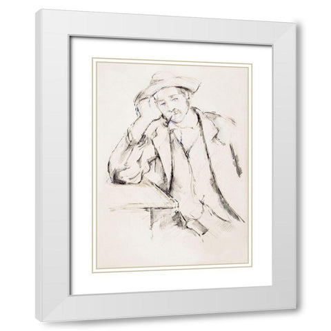 Leaning Smoker White Modern Wood Framed Art Print with Double Matting by Cezanne, Paul
