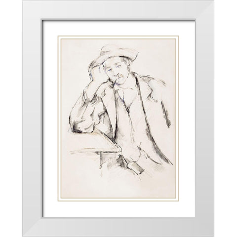 Leaning Smoker White Modern Wood Framed Art Print with Double Matting by Cezanne, Paul