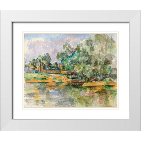 Riverbank White Modern Wood Framed Art Print with Double Matting by Cezanne, Paul