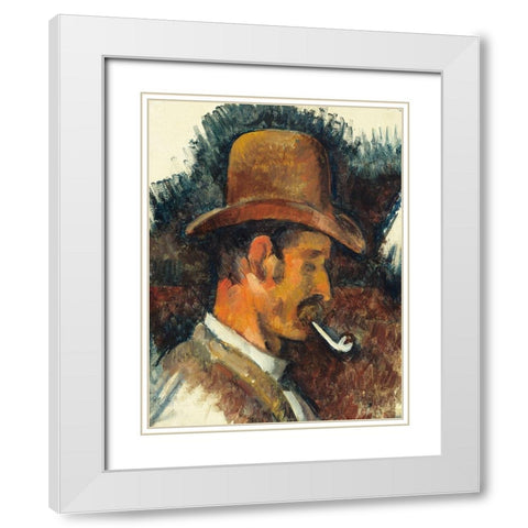 Man with Pipe White Modern Wood Framed Art Print with Double Matting by Cezanne, Paul