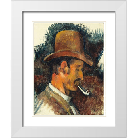 Man with Pipe White Modern Wood Framed Art Print with Double Matting by Cezanne, Paul