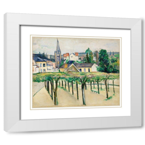 Village Square White Modern Wood Framed Art Print with Double Matting by Cezanne, Paul