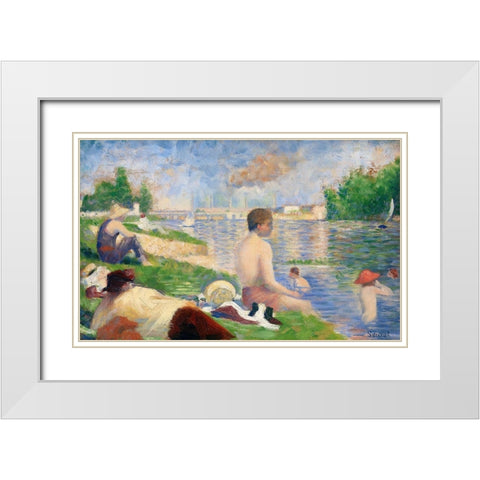Final Study for â€œBathers at AsniÃ¨resâ€Â  White Modern Wood Framed Art Print with Double Matting by Seurat, Georges