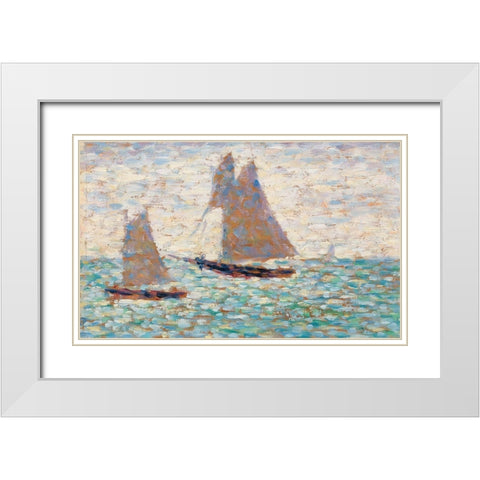Two Sailboats at Grandcamp White Modern Wood Framed Art Print with Double Matting by Seurat, Georges