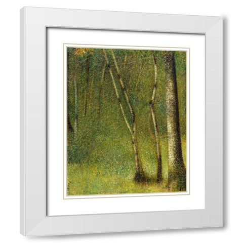 The Forest at PontaubertÂ  White Modern Wood Framed Art Print with Double Matting by Seurat, Georges