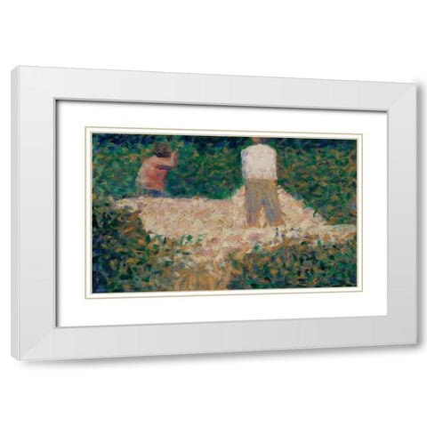 Two Stonebreakers White Modern Wood Framed Art Print with Double Matting by Seurat, Georges