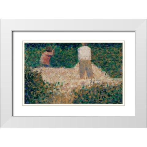 Two Stonebreakers White Modern Wood Framed Art Print with Double Matting by Seurat, Georges